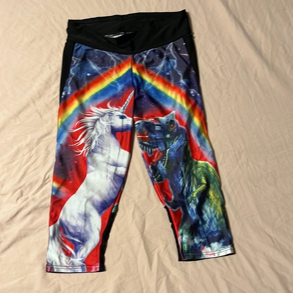 Pants - Unicorn vs Robot T-Rex capri leggings. Size small. Preowned